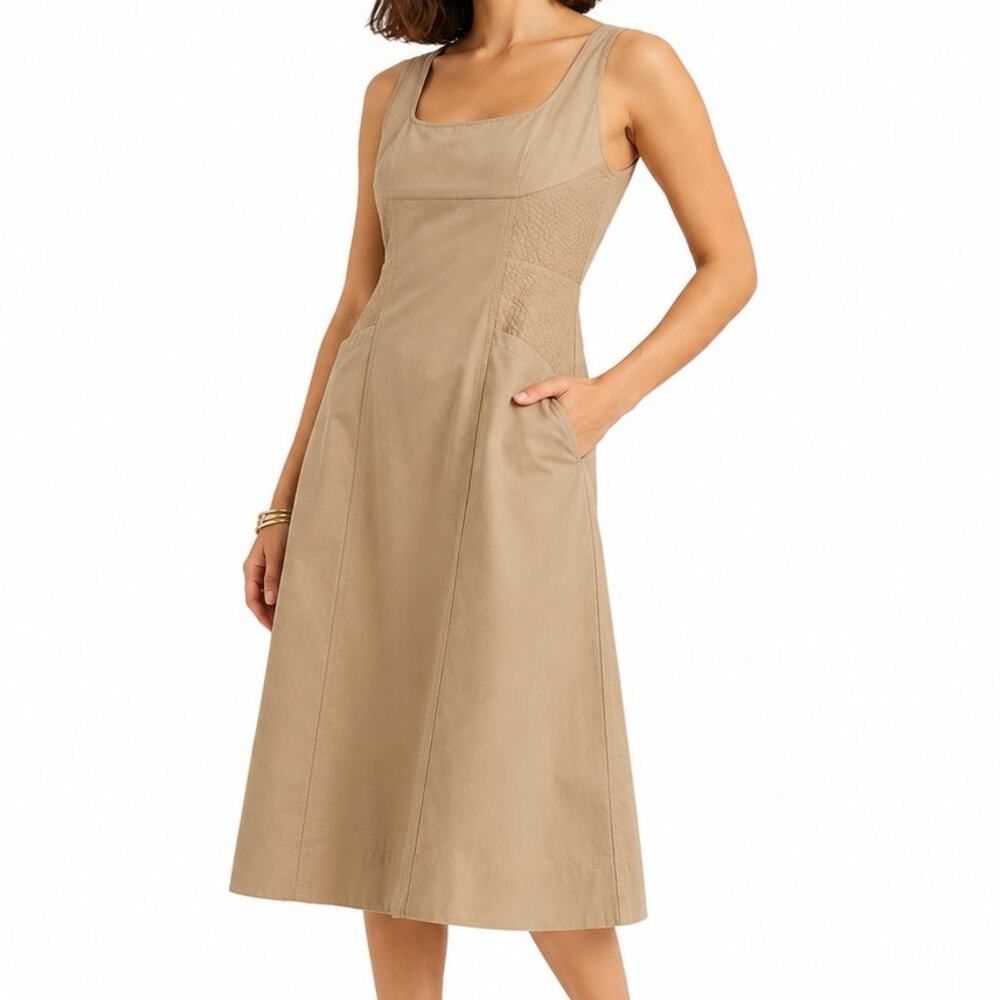 Banana Republic Factory Tan Seamed Poplin Midi Dress 18 NWT Pockets